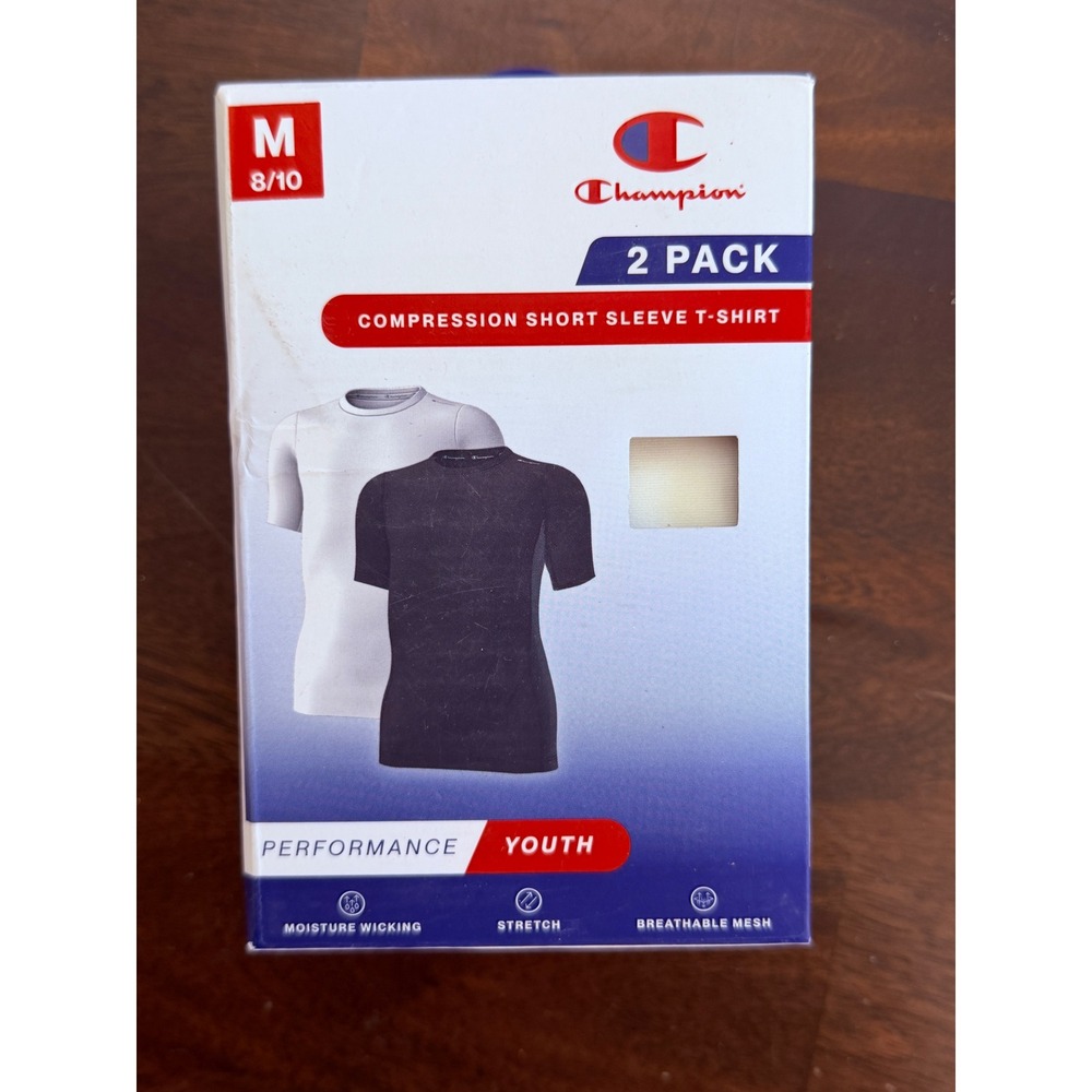 Champion‎ Youth 2 Pack Compression Short Sleeve T-Shirt White Black Medium 8/10